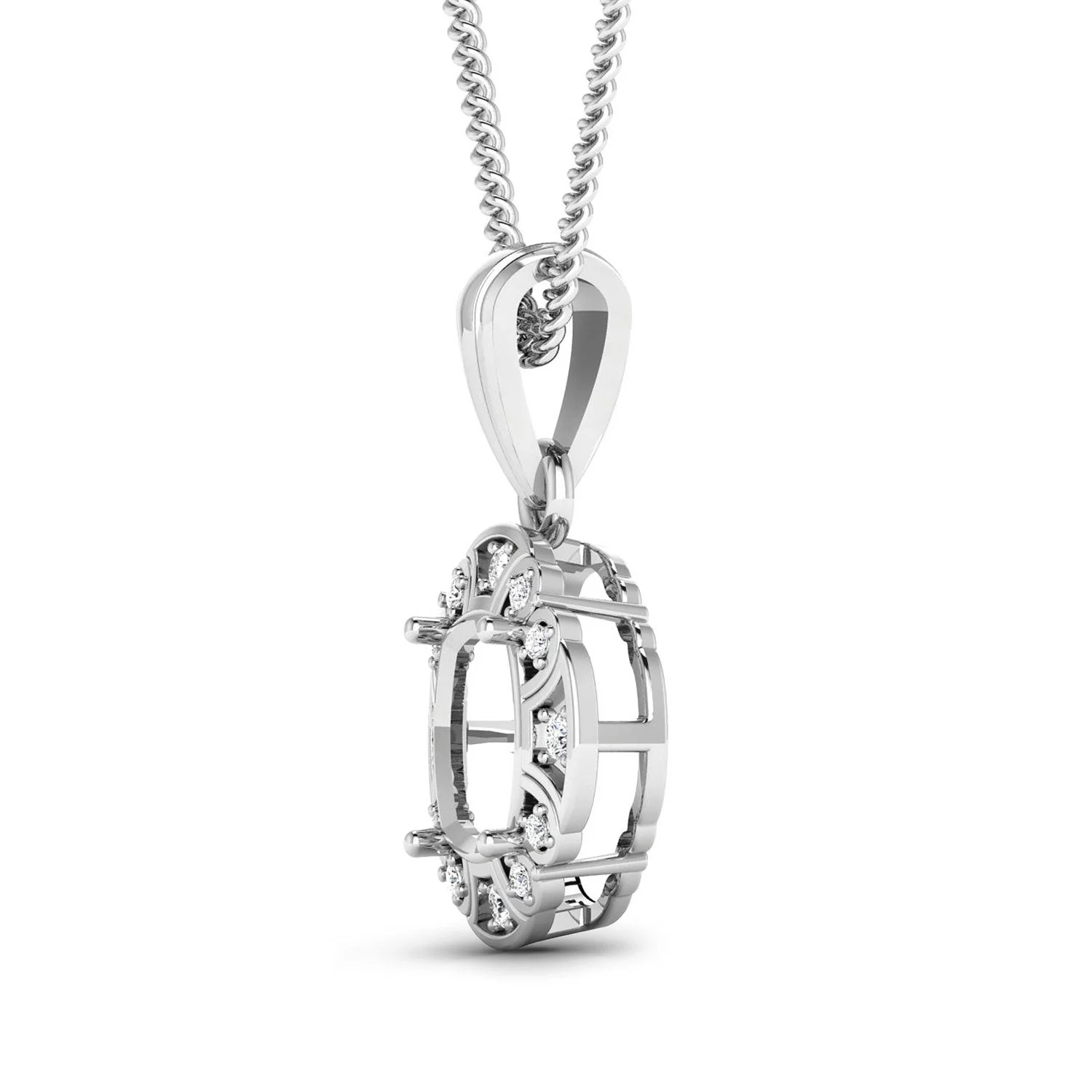 0.09 Carat Genuine White Diamond 14K White Gold Semi Mount Pendant - holds 8x8mm Cushion Gemstone - Image 2