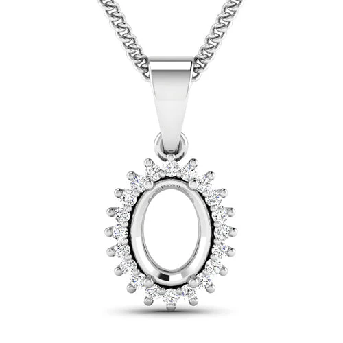 0.13 Carat Genuine White Diamond 14K White Gold Semi Mount Pendant - holds 8x6mm Oval Gemstone - Image 4