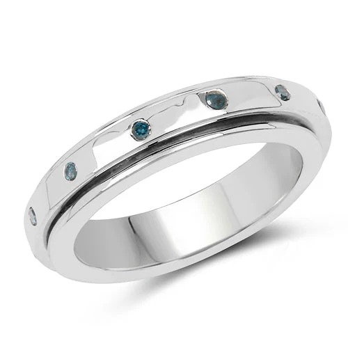 0.14 Carat Genuine Blue Diamond .925 Sterling Silver Ring - Image 4