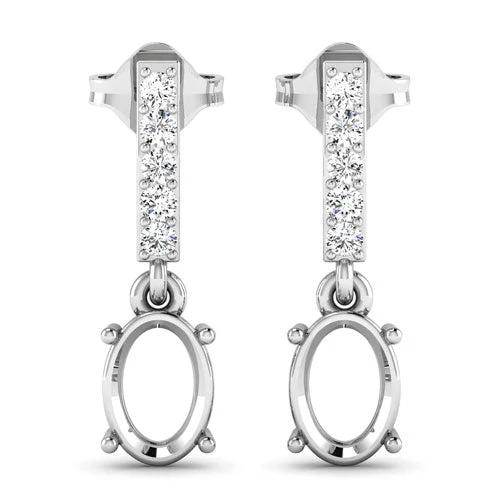 0.14 Carat Genuine White Diamond 14K White Gold Semi Mount Earrings - holds 7x5mm Oval Gemstones - Image 5