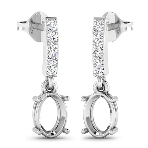 0.14 Carat Genuine White Diamond 14K White Gold Semi Mount Earrings - holds 7x5mm Oval Gemstones - Image 7