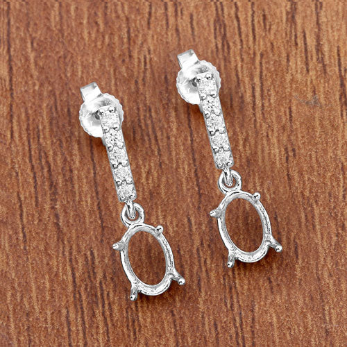 0.14 Carat Genuine White Diamond 14K White Gold Semi Mount Earrings - holds 7x5mm Oval Gemstones - Image 9