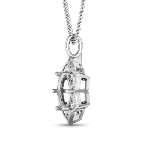 0.14 Carat Genuine White Diamond 14K White Gold Semi Mount Pendant - holds 8.00mm Round Gemstone - Image 6