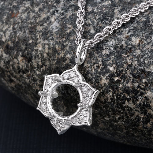 0.14 Carat Genuine White Diamond 14K White Gold Semi Mount Pendant - holds 8.00mm Round Gemstone - Image 8