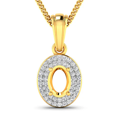 0.17 Carat Genuine White Diamond 14K Yellow Gold Semi Mount Pendant - holds 7x5mm Oval Gemstone - Image 4