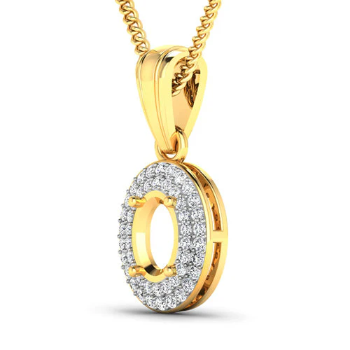 0.17 Carat Genuine White Diamond 14K Yellow Gold Semi Mount Pendant - holds 7x5mm Oval Gemstone - Image 5