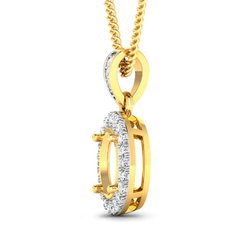 0.18 Carat Genuine White Diamond 14K Yellow Gold Semi Mount Pendant - holds 8x6mm Oval Gemstone - Image 6