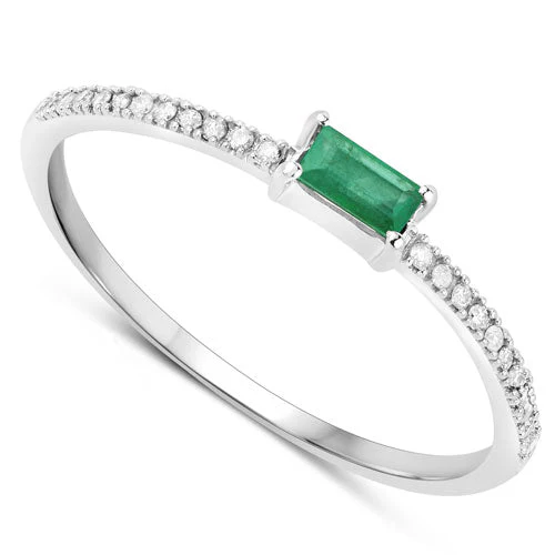 0.18 Carat Genuine Zambian Emerald and White Diamond 14K White Gold Ring - Image 6