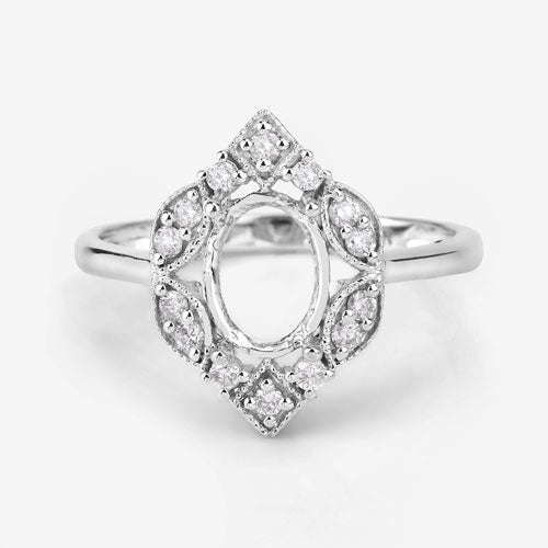 0.20 Carat Genuine White Diamond 14K White Gold Semi Mount Ring - holds 8x6mm Oval Gemstone - Image 11