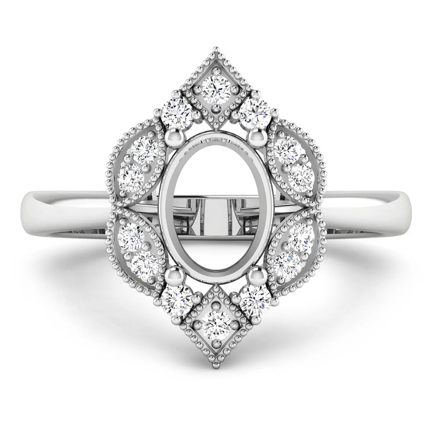 0.20 Carat Genuine White Diamond 14K White Gold Semi Mount Ring - holds 8x6mm Oval Gemstone - Image 3