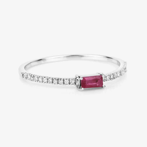 0.22 Carat Genuine Ruby and White Diamond 14K White Gold Ring - Image 10