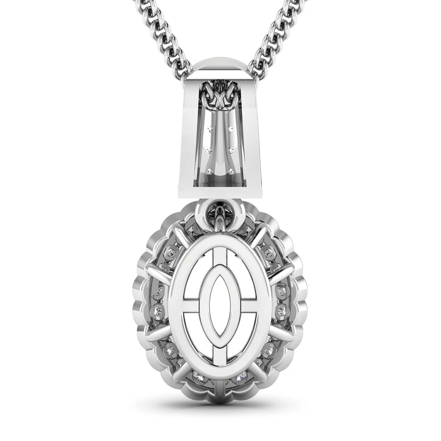 0.22 Carat Genuine White Diamond 14K White Gold Semi Mount Pendant - holds 9x7mm Oval Gemstone - Image 3