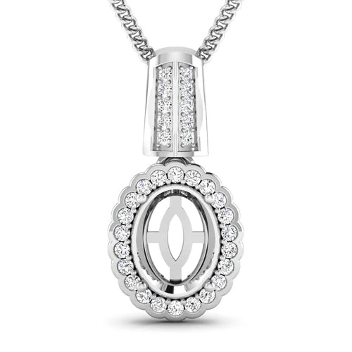 0.22 Carat Genuine White Diamond 14K White Gold Semi Mount Pendant - holds 9x7mm Oval Gemstone - Image 4