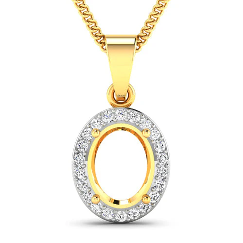 0.22 Carat Genuine White Diamond 14K Yellow Gold Semi Mount Pendant - holds 9x7mm Oval Gemstone - Image 5