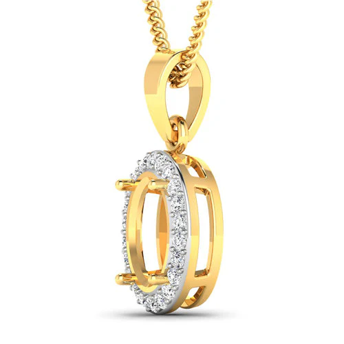 0.22 Carat Genuine White Diamond 14K Yellow Gold Semi Mount Pendant - holds 9x7mm Oval Gemstone - Image 6