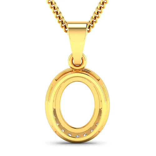 0.22 Carat Genuine White Diamond 14K Yellow Gold Semi Mount Pendant - holds 9x7mm Oval Gemstone - Image 7
