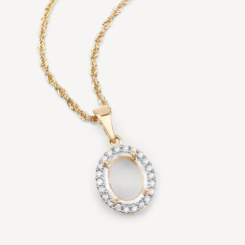 0.22 Carat Genuine White Diamond 14K Yellow Gold Semi Mount Pendant - holds 9x7mm Oval Gemstone - Image 9
