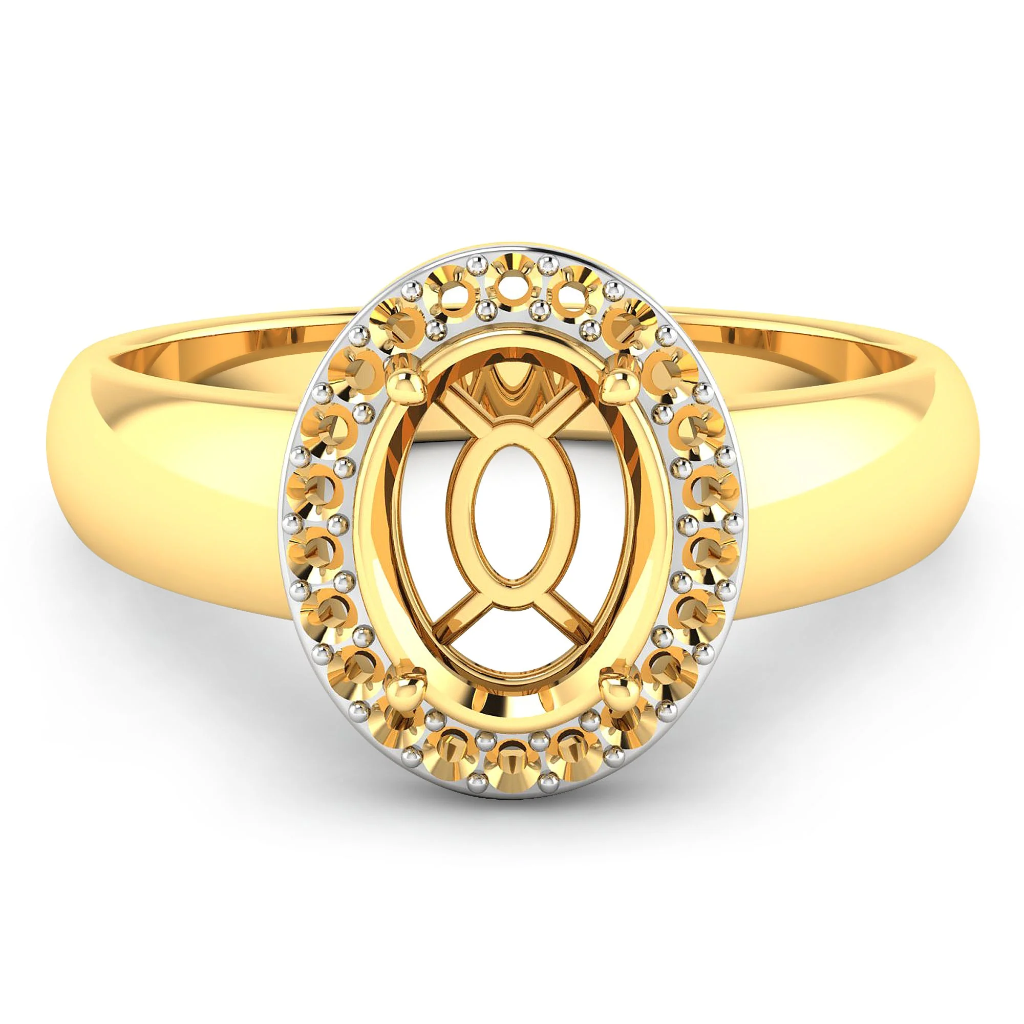 0.22 Carat Genuine White Diamond 14K Yellow Gold Semi Mount Ring - holds 9x7mm Oval Gemstone - Image 3
