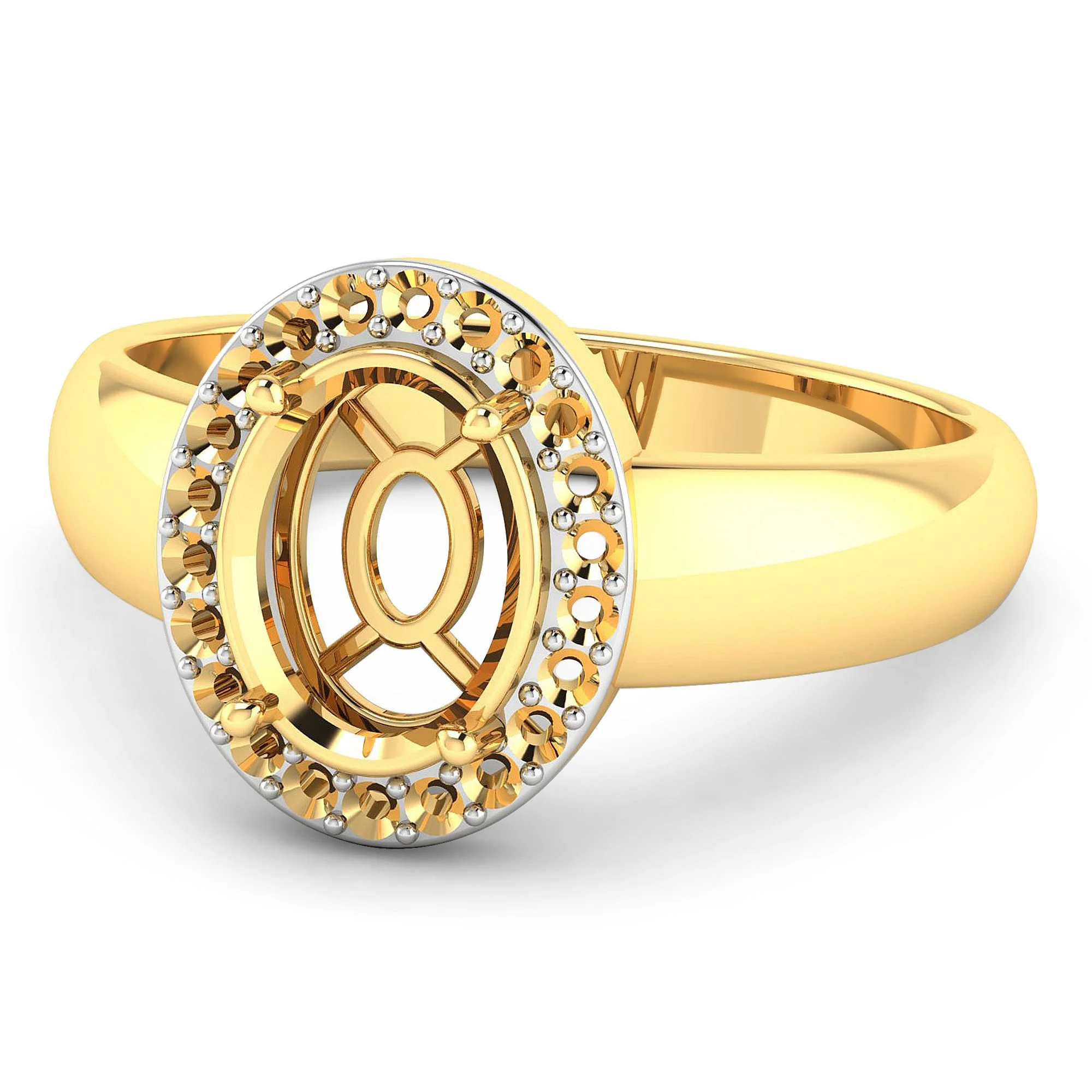 0.22 Carat Genuine White Diamond 14K Yellow Gold Semi Mount Ring - holds 9x7mm Oval Gemstone - Image 4