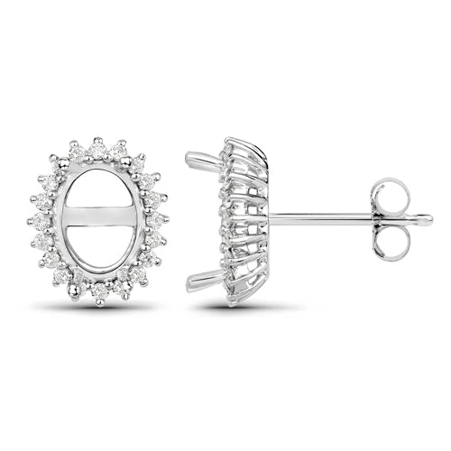 0.26 Carat Genuine White Diamond 14K White Gold Semi Mount Earrings - holds 8x6mm Oval Gemstones - Image 5