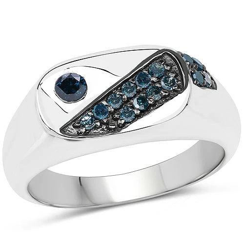 0.31 Carat Genuine Blue Diamond .925 Sterling Silver Ring - Image 4