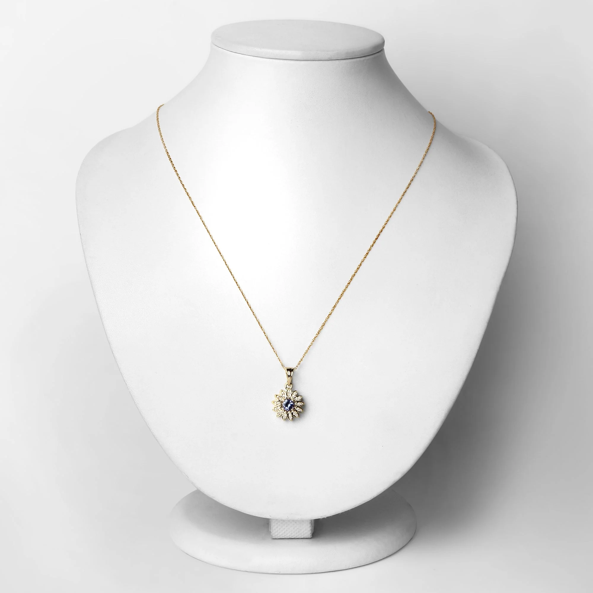 0.31 Carat Genuine Tanzanite and White Diamond 14K Yellow Gold Pendant - Image 3