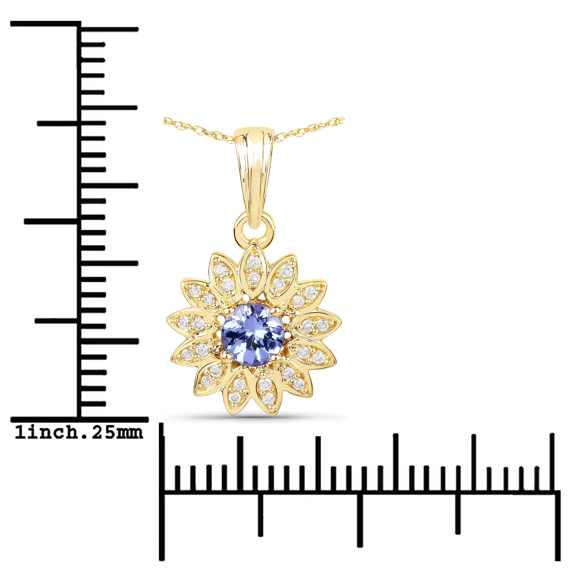 0.31 Carat Genuine Tanzanite and White Diamond 14K Yellow Gold Pendant - Image 4