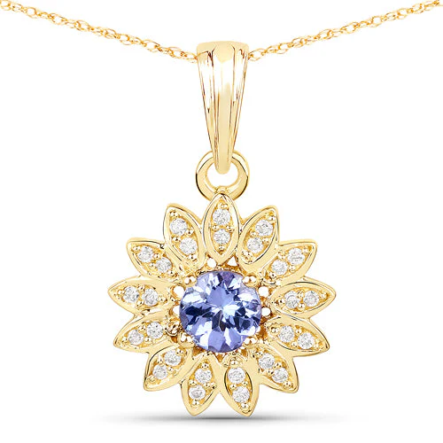 0.31 Carat Genuine Tanzanite and White Diamond 14K Yellow Gold Pendant - Image 5