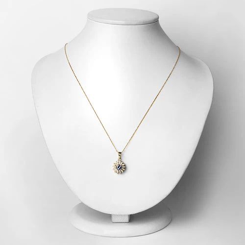 0.31 Carat Genuine Tanzanite and White Diamond 14K Yellow Gold Pendant - Image 6