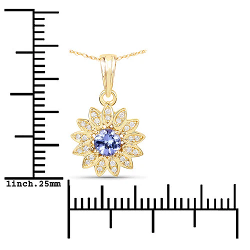 0.31 Carat Genuine Tanzanite and White Diamond 14K Yellow Gold Pendant - Image 7