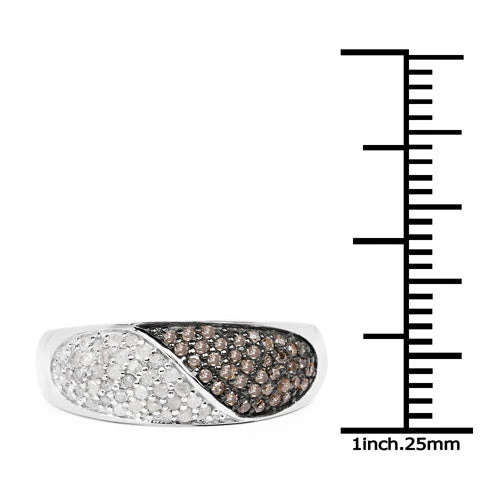 0.32 Carat Genuine Champagne Diamond and White Diamond .925 Sterling Silver Ring - Image 6