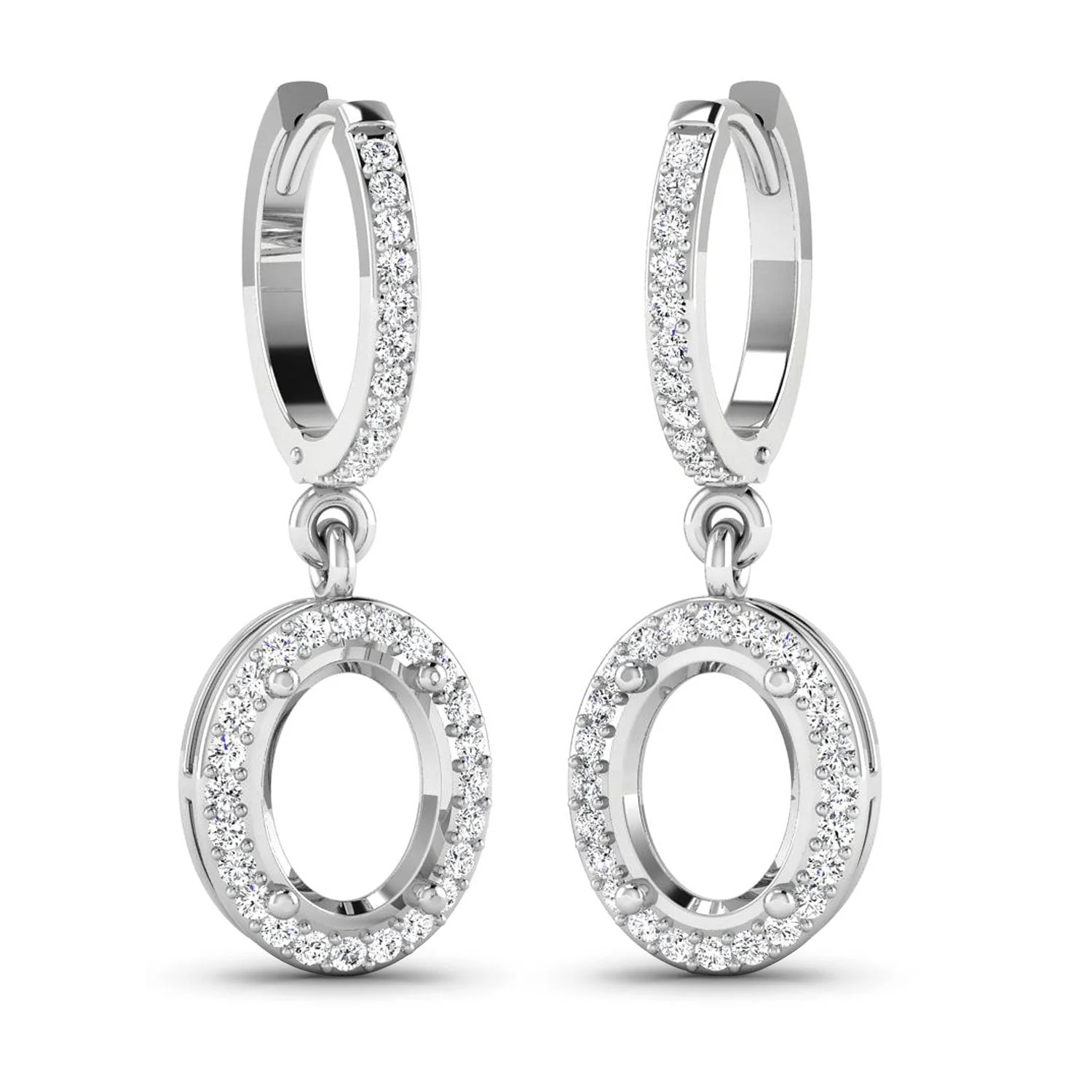 0.32 Carat Genuine White Diamond 14K White Gold Semi Mount Earrings - holds 8x6mm Oval Gemstones - Image 3