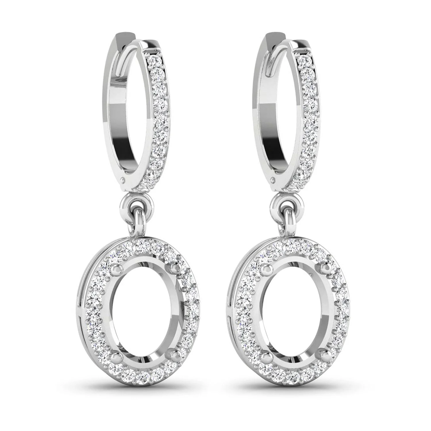 0.32 Carat Genuine White Diamond 14K White Gold Semi Mount Earrings - holds 8x6mm Oval Gemstones - Image 4