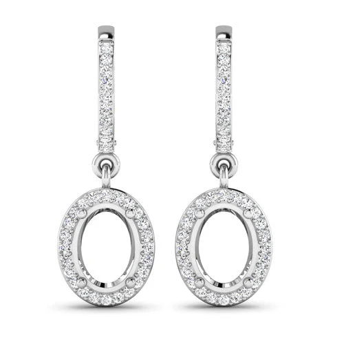 0.32 Carat Genuine White Diamond 14K White Gold Semi Mount Earrings - holds 8x6mm Oval Gemstones - Image 5