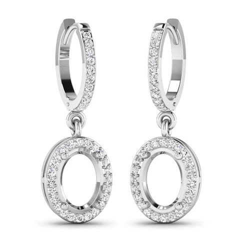 0.32 Carat Genuine White Diamond 14K White Gold Semi Mount Earrings - holds 8x6mm Oval Gemstones - Image 7