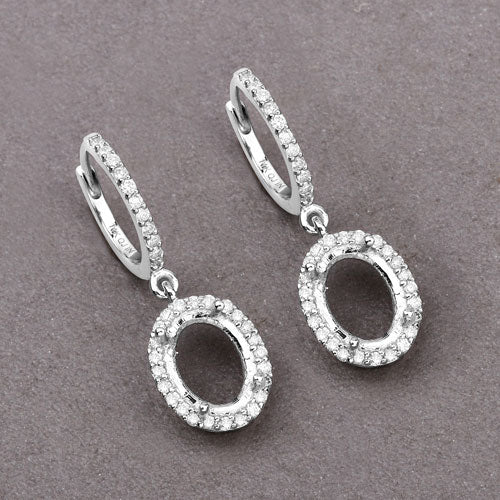 0.32 Carat Genuine White Diamond 14K White Gold Semi Mount Earrings - holds 8x6mm Oval Gemstones - Image 9