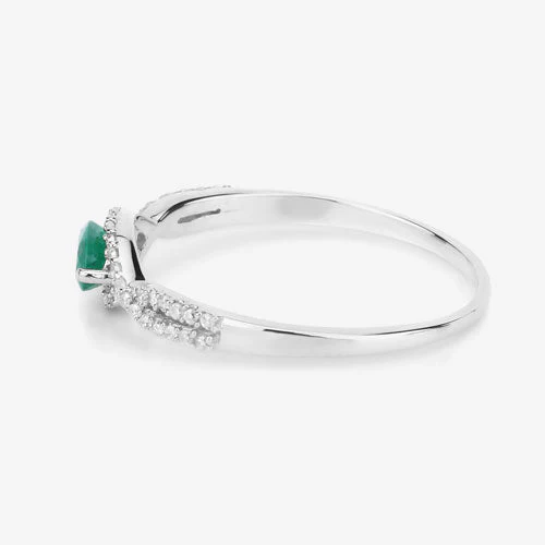 0.32 Carat Genuine Zambian Emerald and White Diamond 14K White Gold Ring - Image 11