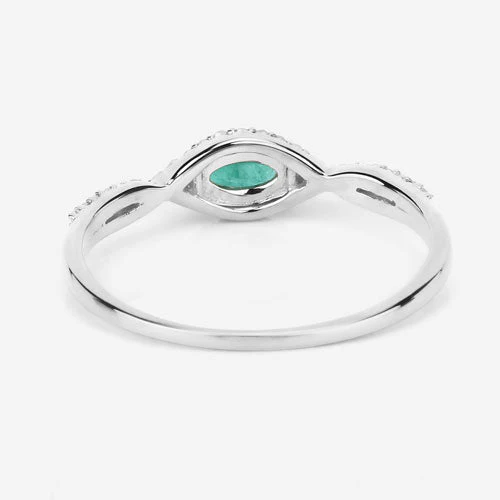 0.32 Carat Genuine Zambian Emerald and White Diamond 14K White Gold Ring - Image 12