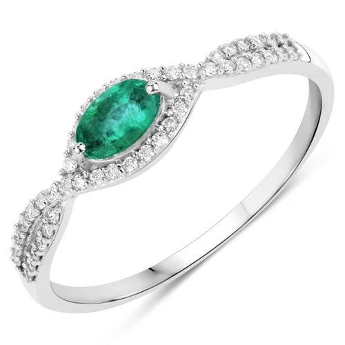 0.32 Carat Genuine Zambian Emerald and White Diamond 14K White Gold Ring - Image 5