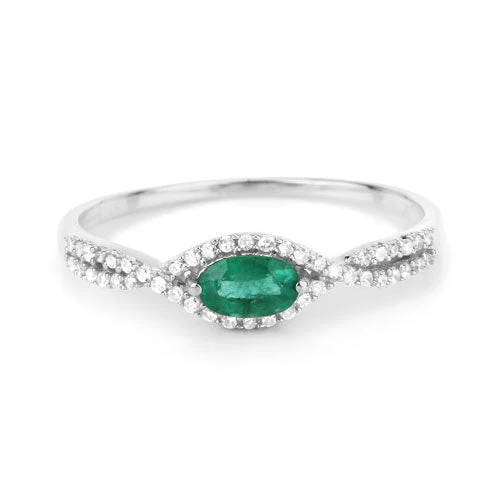 0.32 Carat Genuine Zambian Emerald and White Diamond 14K White Gold Ring - Image 7
