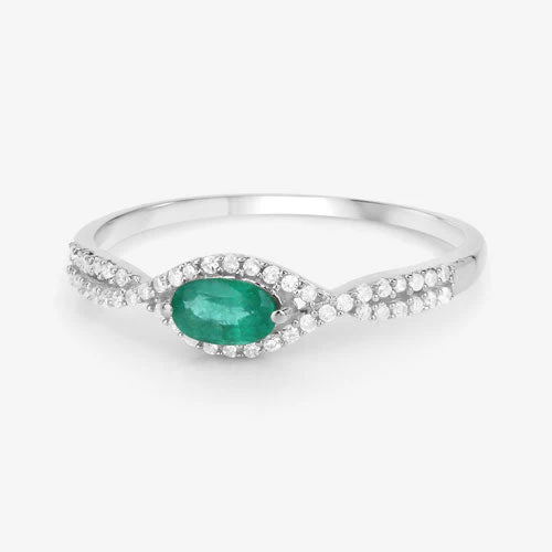 0.32 Carat Genuine Zambian Emerald and White Diamond 14K White Gold Ring - Image 9