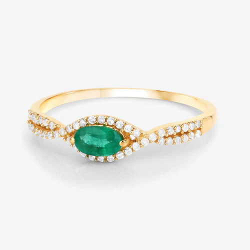 0.32 Carat Genuine Zambian Emerald and White Diamond 14K Yellow Gold Ring - Image 10