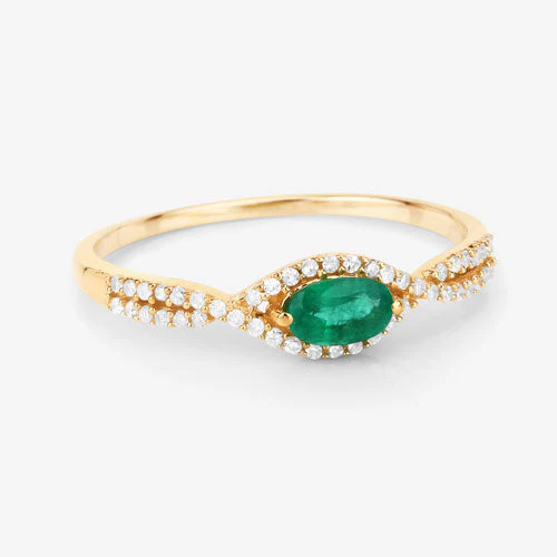 0.32 Carat Genuine Zambian Emerald and White Diamond 14K Yellow Gold Ring - Image 11