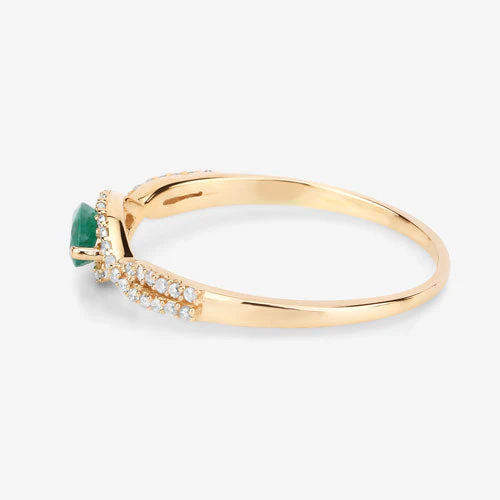 0.32 Carat Genuine Zambian Emerald and White Diamond 14K Yellow Gold Ring - Image 12