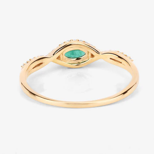 0.32 Carat Genuine Zambian Emerald and White Diamond 14K Yellow Gold Ring - Image 13