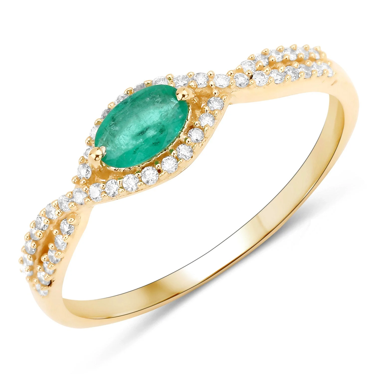0.32 Carat Genuine Zambian Emerald and White Diamond 14K Yellow Gold Ring - Image 5
