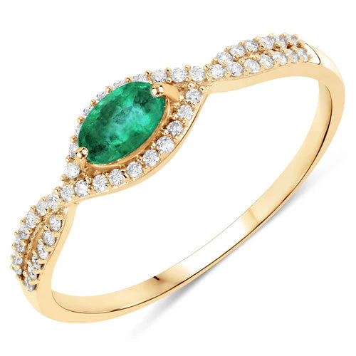 0.32 Carat Genuine Zambian Emerald and White Diamond 14K Yellow Gold Ring - Image 6