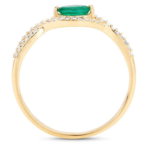 0.32 Carat Genuine Zambian Emerald and White Diamond 14K Yellow Gold Ring - Image 7