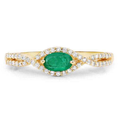 0.32 Carat Genuine Zambian Emerald and White Diamond 14K Yellow Gold Ring - Image 8