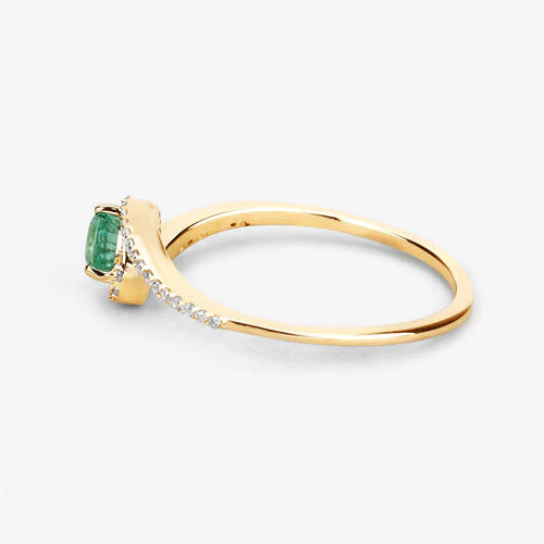 0.33 Carat Genuine Zambian Emerald and White Diamond 14K Yellow Gold Ring - Image 10